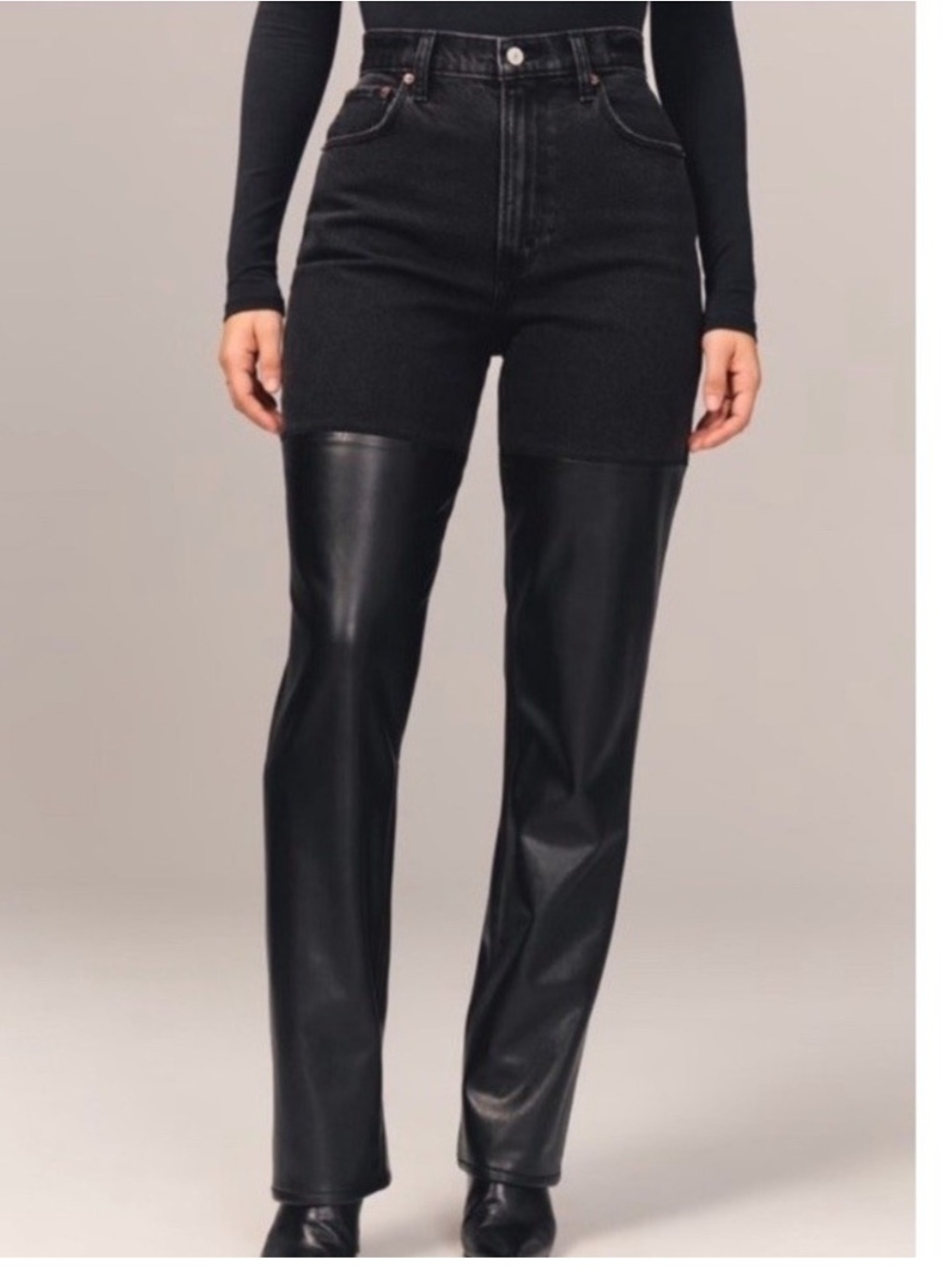 Abercrombie & Fitch 90s Straight Ultra High Rise Jean Half Faux Leather 29/8 NWT